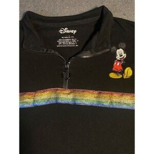MICKEY MOUSE Black DISNEY Embroidery Lurex 1/4 Zipper Jacket‎ X-LARGE PRIDE
